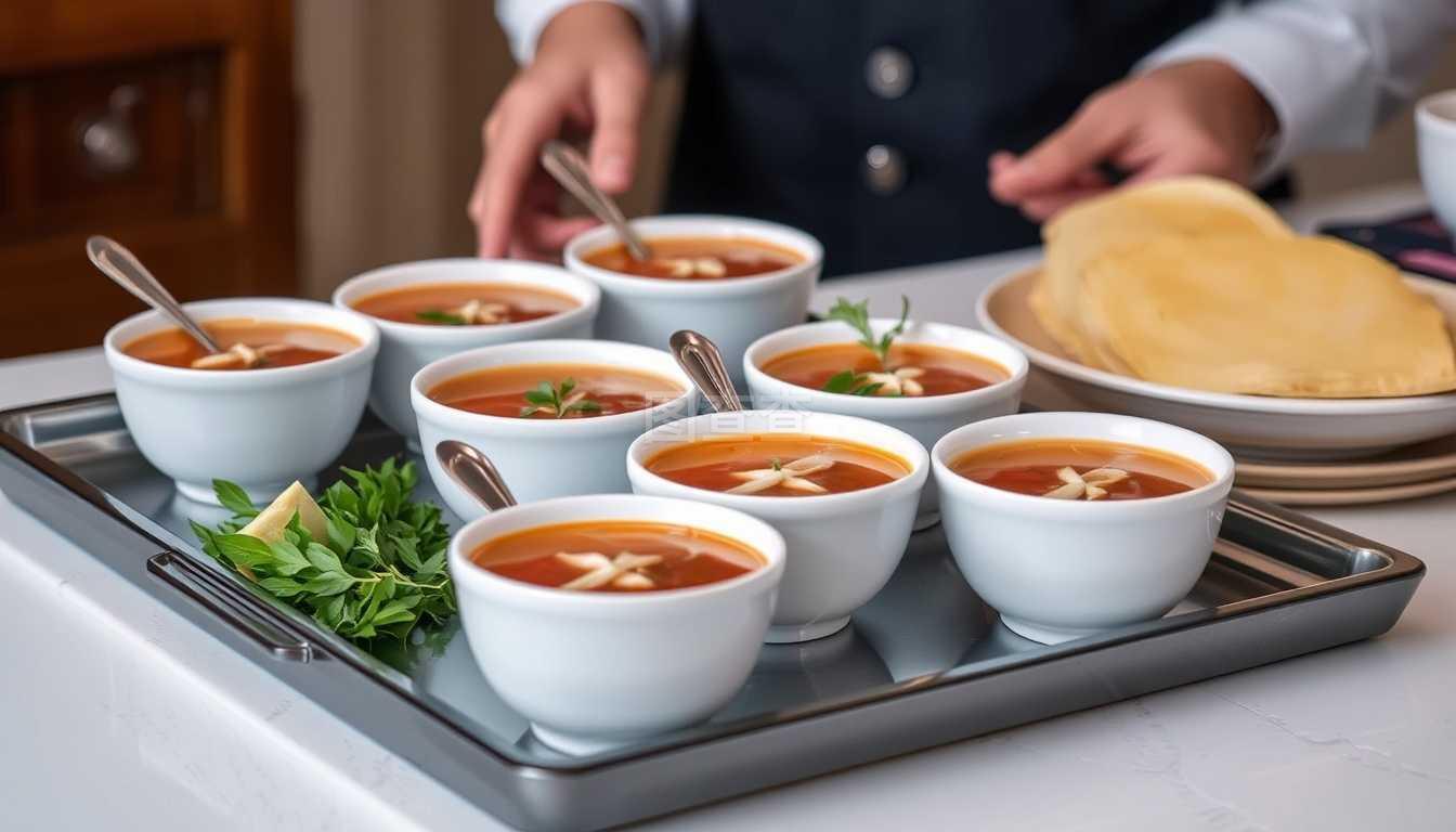 餐饮服务的精髓 托盘中的汤与细节之美